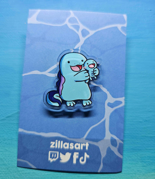Quagsire Holding Wooper Pin 30mm