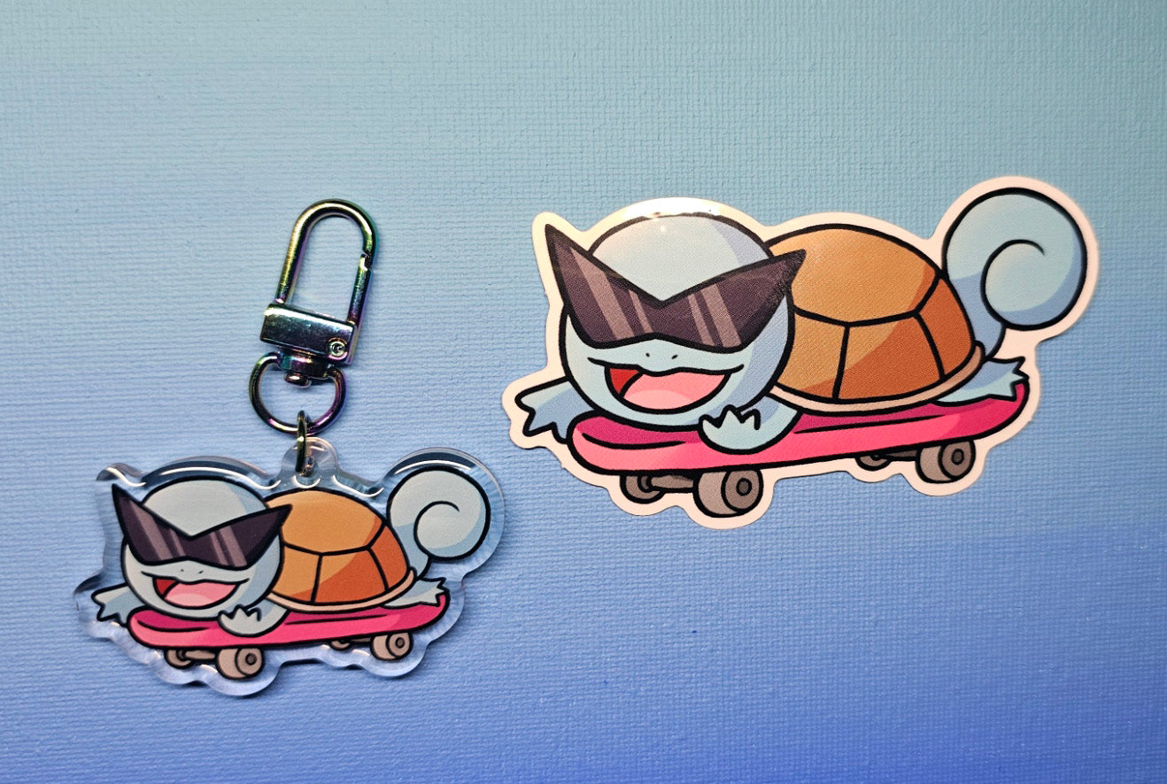 Double-Sided Squirtle Skateboard Charm