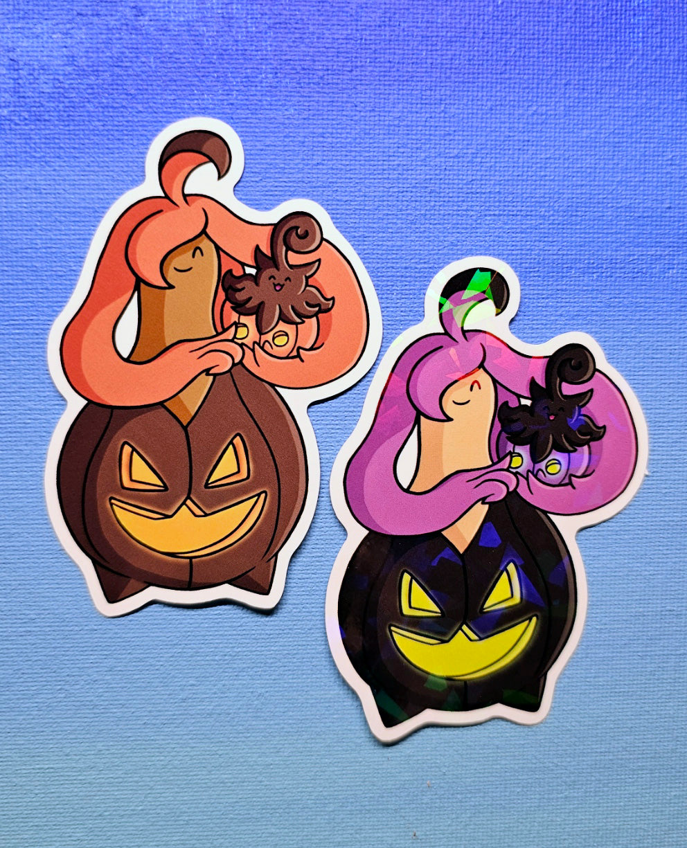Shiny Holographic Gourgeist Cuddling Pumpkaboo Sticker