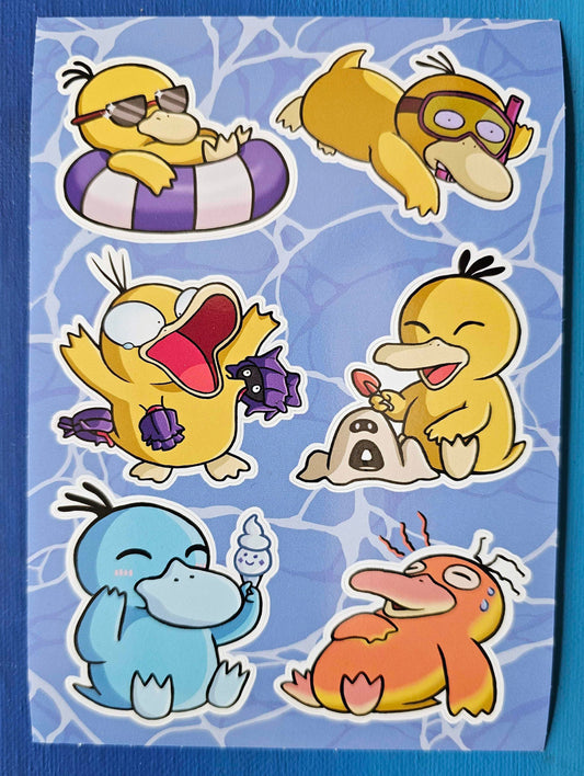 A6 Summer Psyduck Sticker Sheet