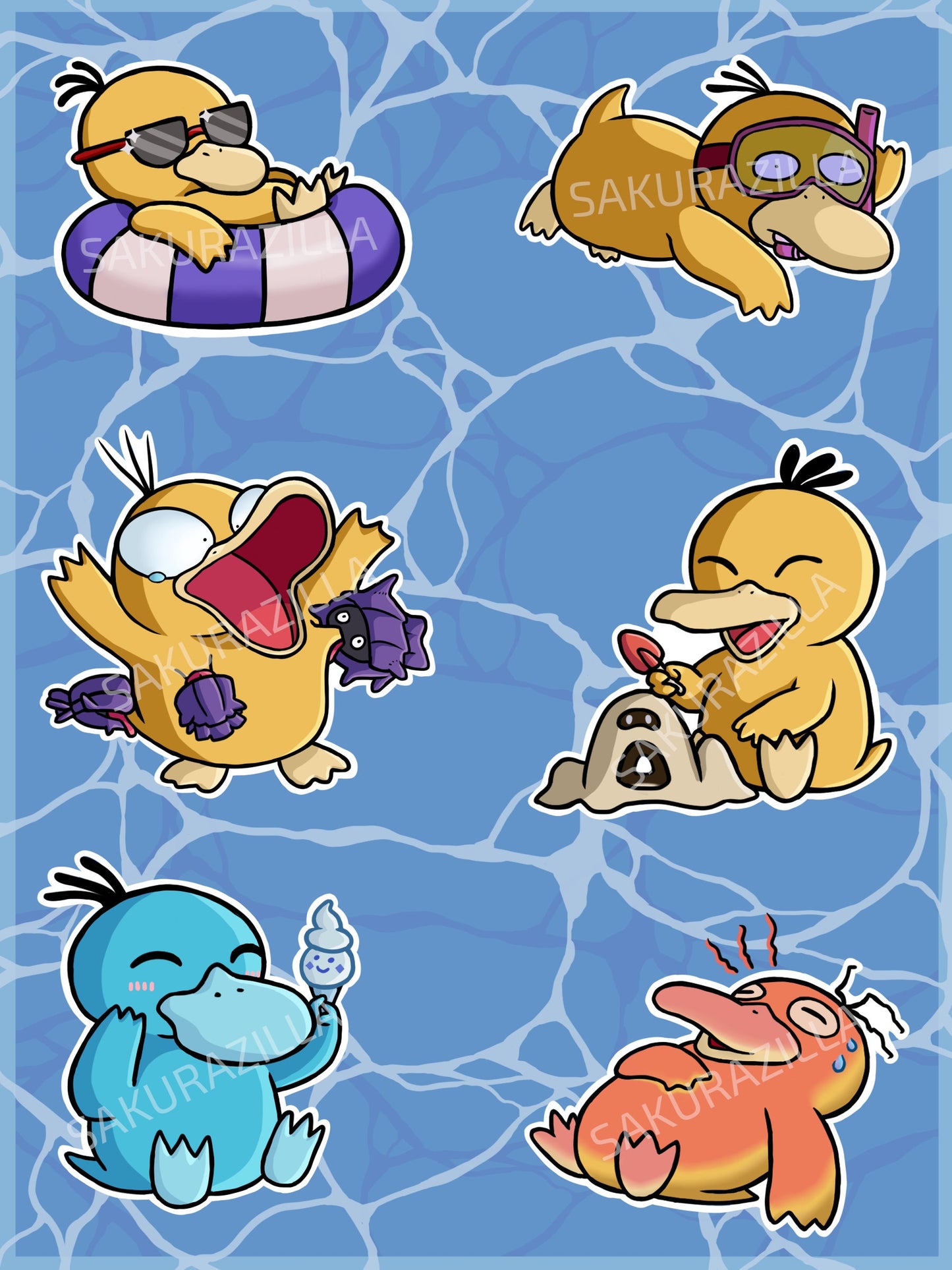 A6 Summer Psyduck Sticker Sheet