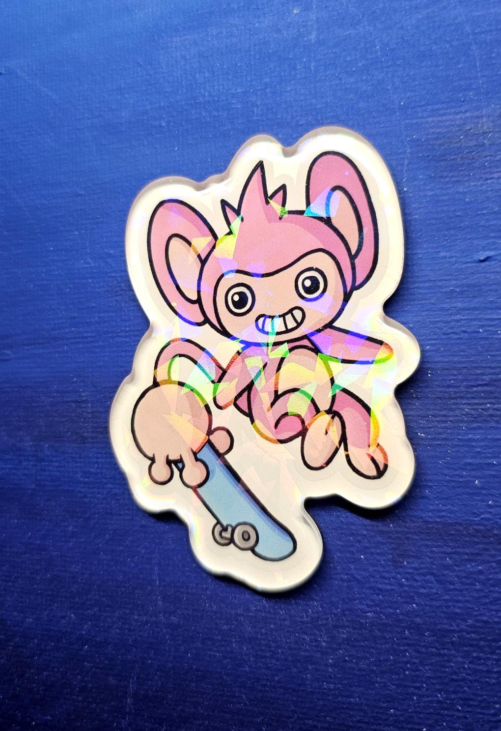 Shiny Holographic Aipom Skateboarder Magnet