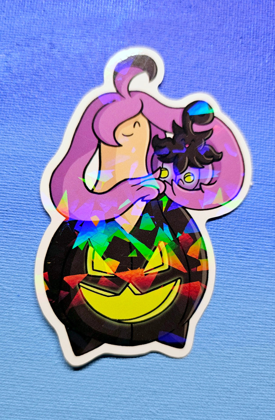 Shiny Holographic Gourgeist Cuddling Pumpkaboo Sticker