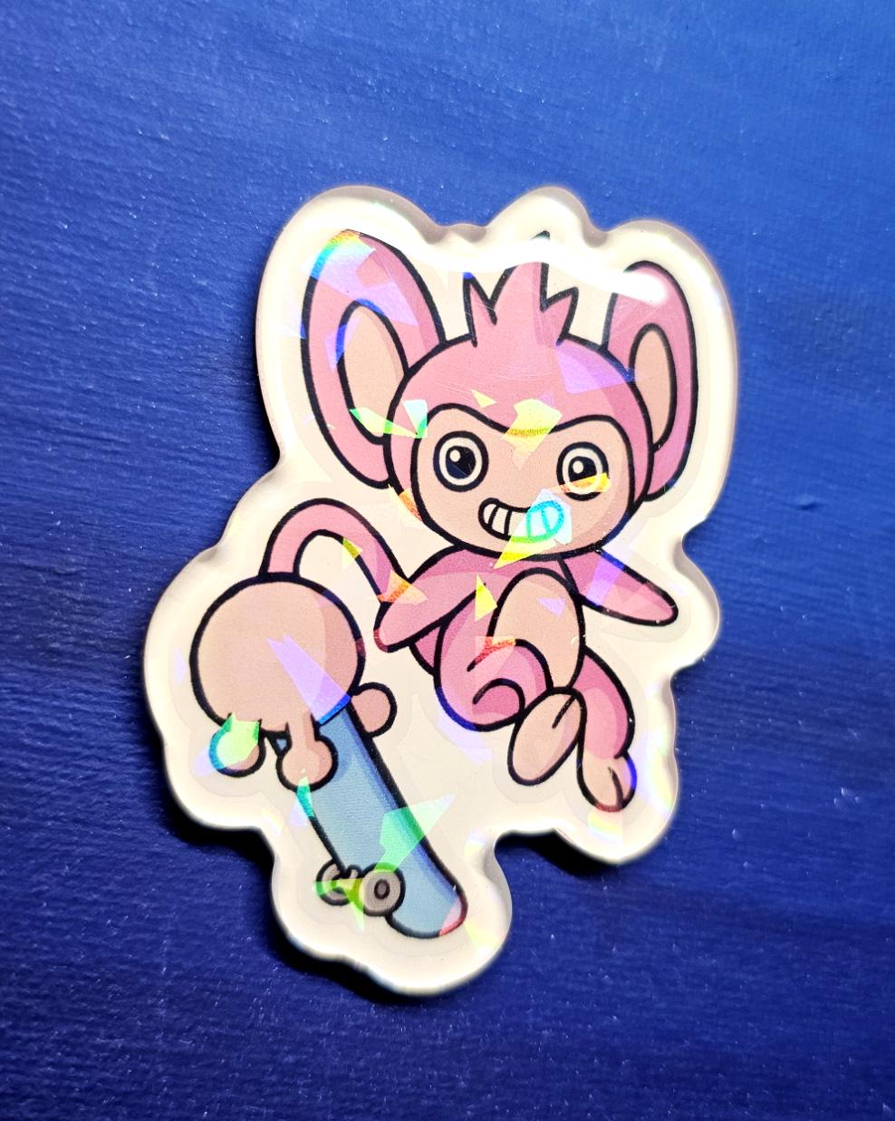 Shiny Holographic Aipom Skateboarder Magnet